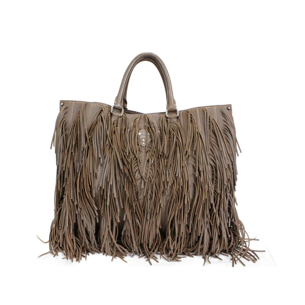 PRADA Fringe Bag Brown Leather Handbag Mothers